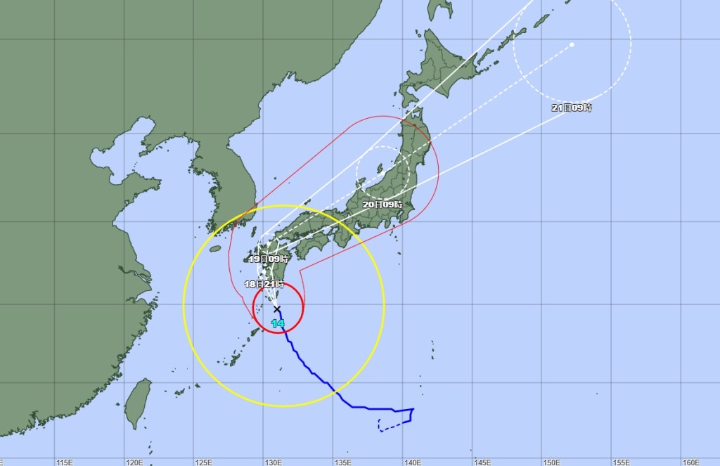 超強颱風南瑪都移向日本九州一帶。日本氣象廳