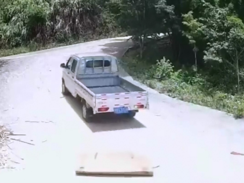 劉男駕駛貨車,直接輾過在紙皮中的孩子。影片截圖