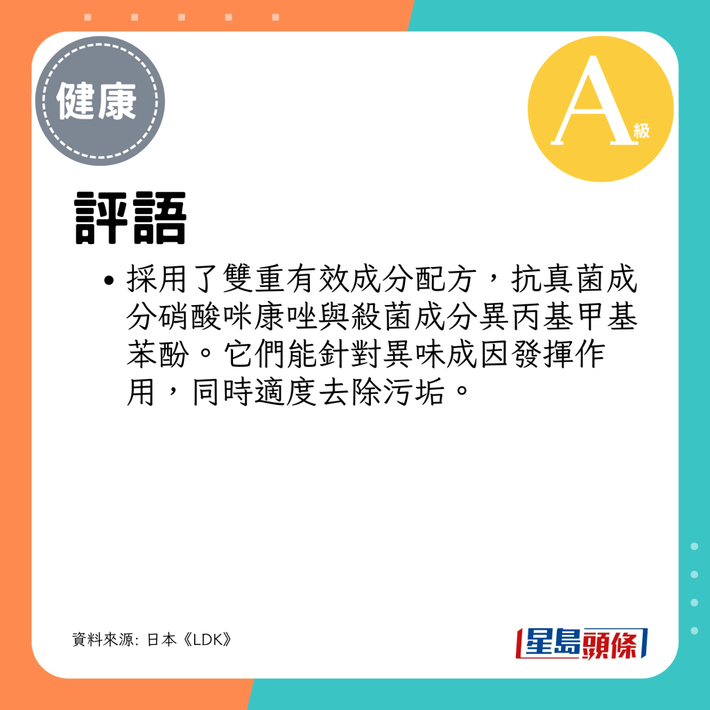 采用了双重有效成分配方，抗真菌成分硝酸咪康唑与杀菌成分异丙基甲基苯酚。
