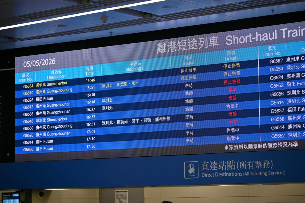 約6至10分鐘就有一班短途列車出發，前往深圳、東莞和廣州等，部份班次車票售罄。