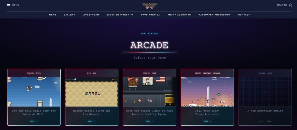 白宮官網「Arcade.Gov」專區剩餘4款遊戲。白宮官網 白宮官網「Arcade.Gov」專區剩餘4款遊戲。白宮官網
