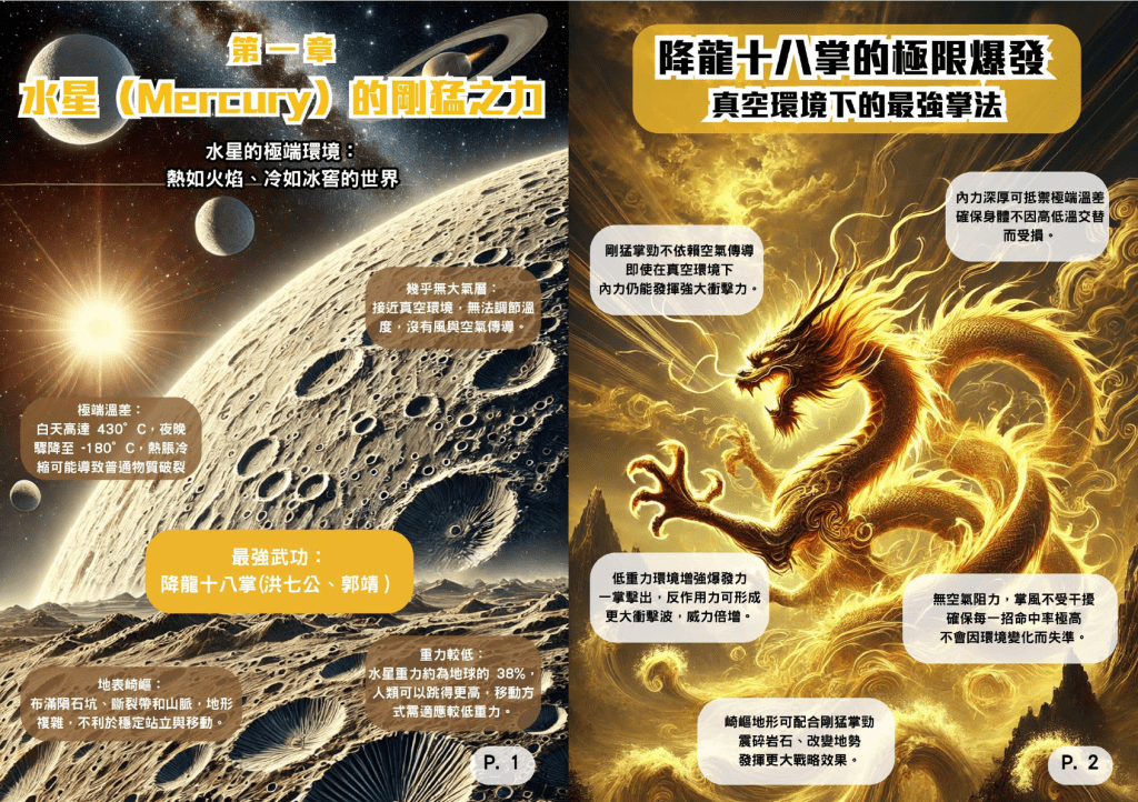 米米結合八大行星與《射雕英雄傳》,創作出繪本,成功獲得到NASA受訓的機會。(圖片由受訪者提供) 米米結合八大行星與《射雕英雄傳》,創作出繪本,成功獲得到NASA受訓的機會。(圖片由受訪者提供)