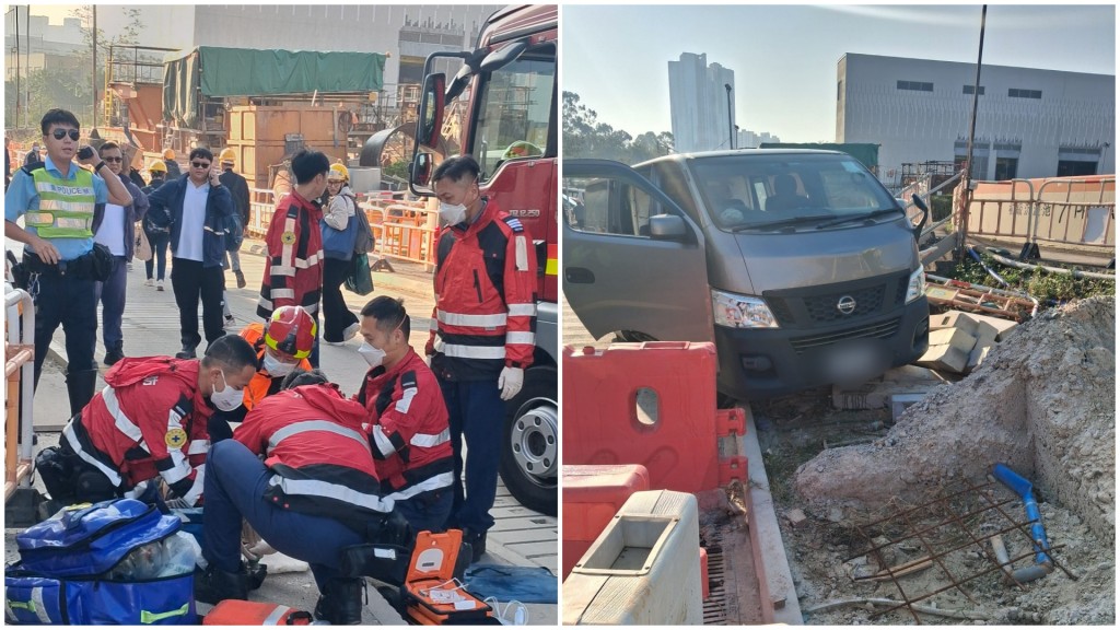 司機暈倒昏迷，輕貨撞水馬。讀者提供