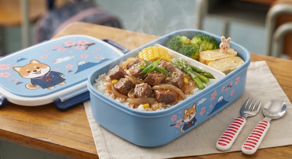健康带饭食谱5:粟米露笋牛肉饭(AI生成示意图) 健康带饭食谱5:粟米露笋牛肉饭(AI生成示意图)