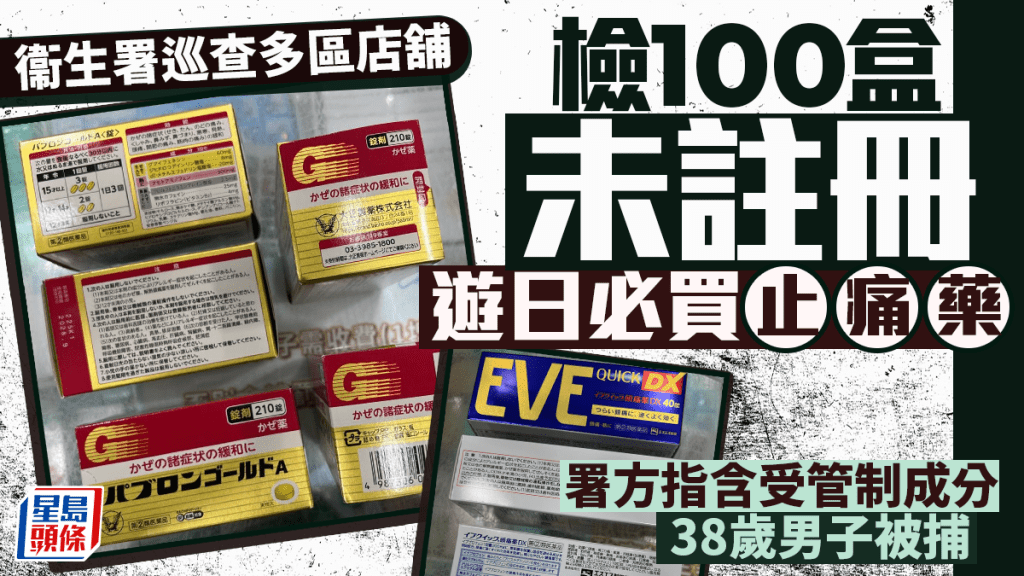衞生署突擊巡查多區 檢獲約百盒未註冊藥劑製品 一名38歲男子被捕