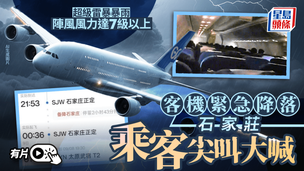 南方航空｜遇雷暴九霄顛簸備降  乘客尖叫嚇到喊｜有片