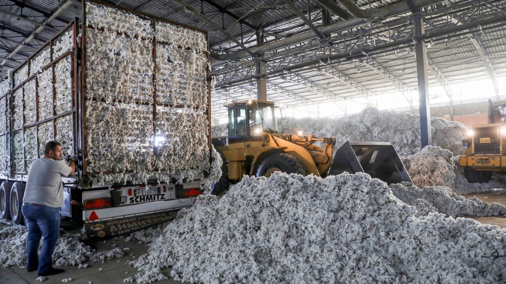 希腊一间纺织厂正在处理棉花。 路透社