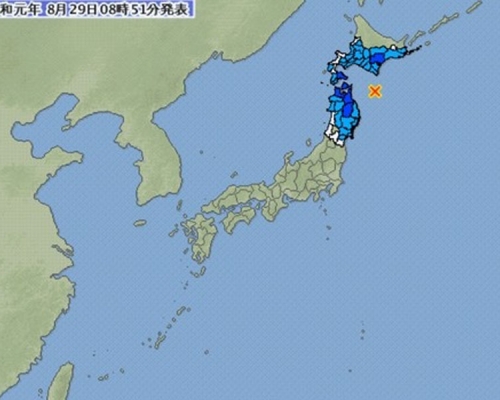 北海道及本州以東海域6.1級地震，函館市、青森縣及岩手縣多處都有明顯震感。（網圖）