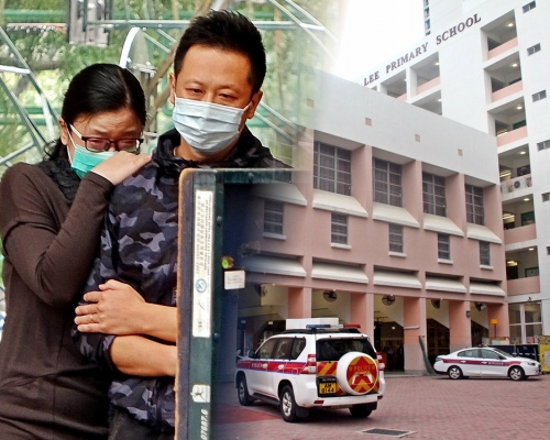 死者3名弟妹先後趕抵學校,目睹胞姐遺體哭成淚人。梁國峰攝