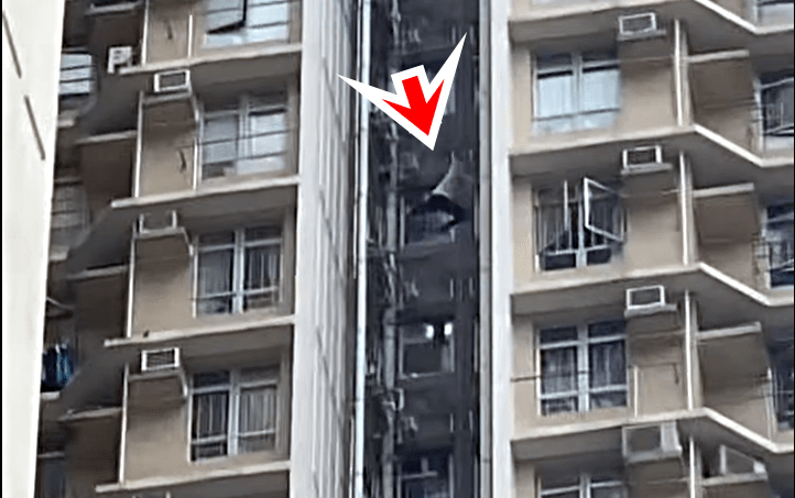 男事主跳向對面水管。網上圖片