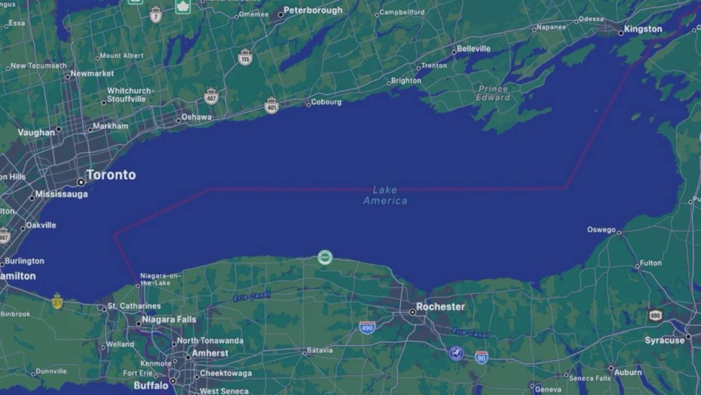 美版Apple Maps改稱「美國湖」。Apple Maps