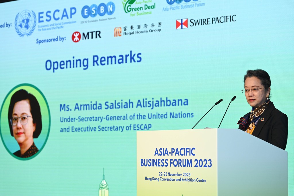联合国副秘书长兼联合国亚洲及太平洋经济社会委员会执行秘书阿里沙赫巴纳在开幕仪式作开场发言。政府新闻处图片