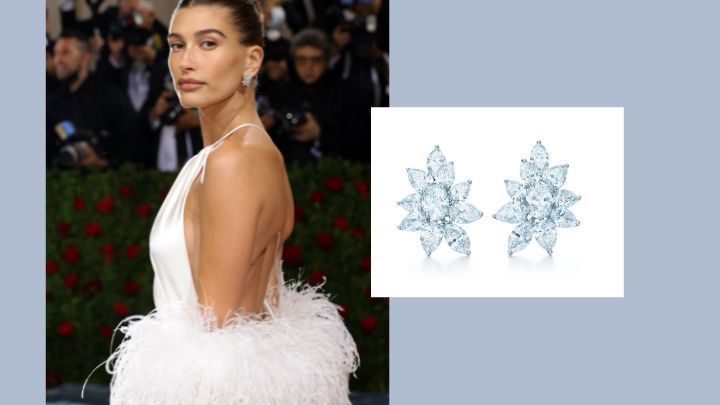 Heiley Bieber以佩戴Tiffany Victoria®系列钻石耳环。