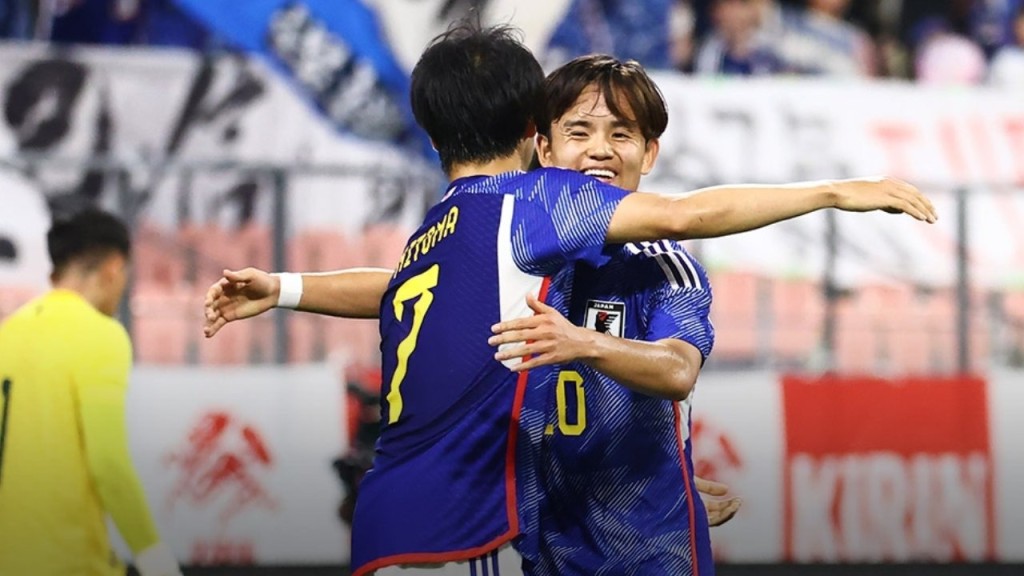 日本周四（15日）凭久保建英射入1球及贡献两次助攻，主场以6:0大胜萨尔瓦多。日本足协官网图片