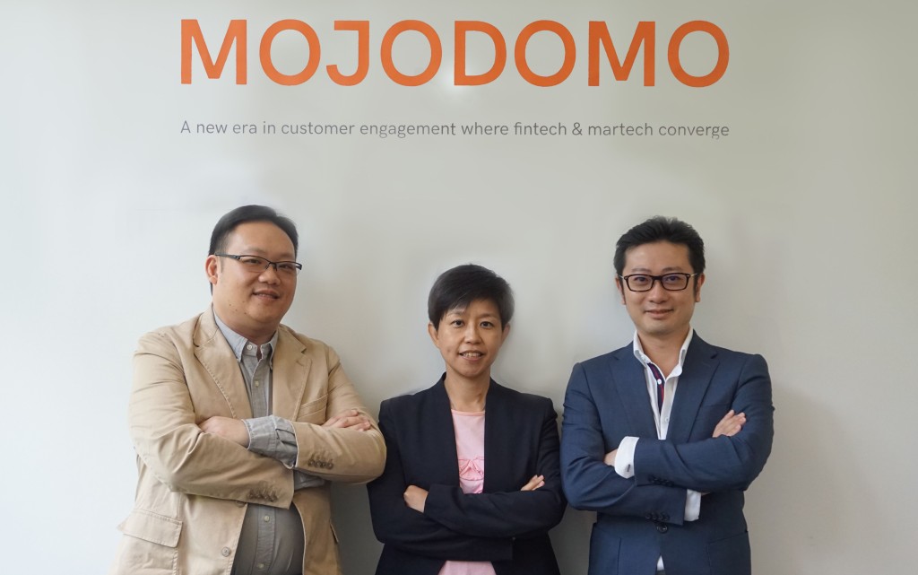 Mojodomo聯合創辦人及首席營運總監李立基（左）、聯合創辦人及首席策略總監張可玲（中）及創辦人及行政總裁佘啟彥（右）。