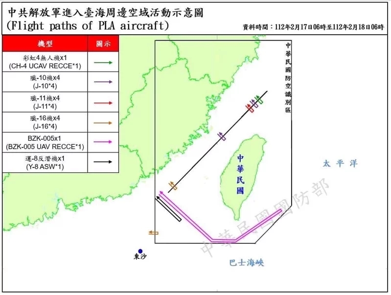 台灣的國防部指稱大量大陸戰機周五至周六越過海峽中線。
