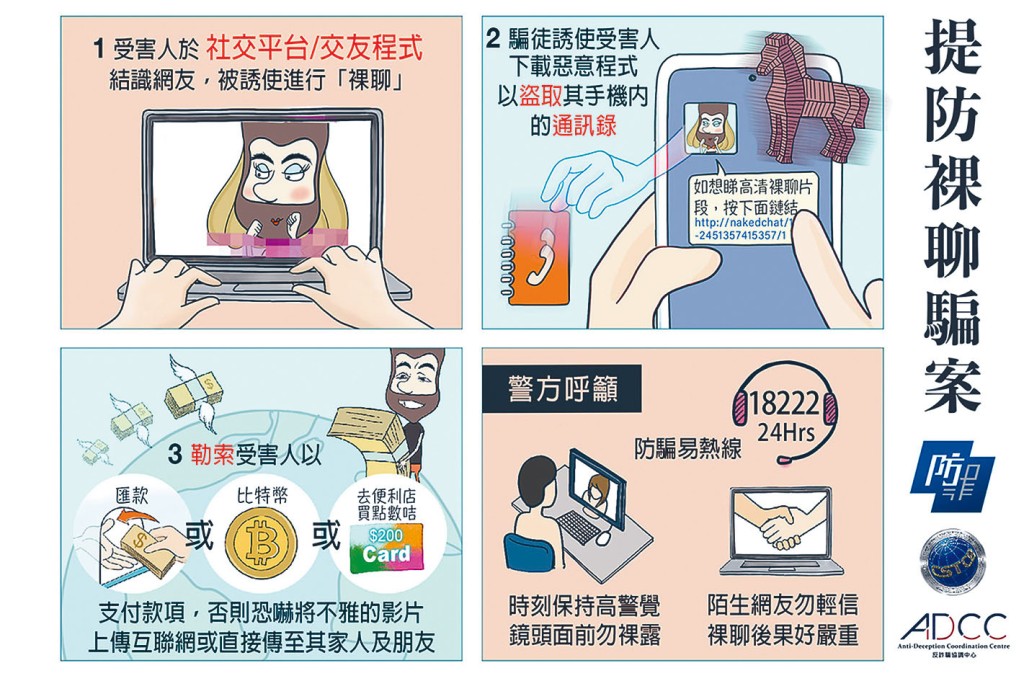 警方提醒巿民防範裸聊勒索。