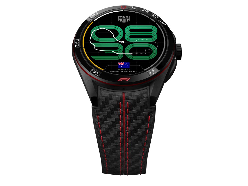 Tag Heuer Connected Calibre E5 45mm×Formula 1,錶殼:45mm DLC鈦金屬,陶瓷錶圈/機芯:Calibre E5/售價:$20,000。 Tag Heuer Connected Calibre E5 45mm×Formula 1,錶殼:45mm DLC鈦金屬,陶瓷錶圈/機芯:Calibre E5/售價:$20,000。