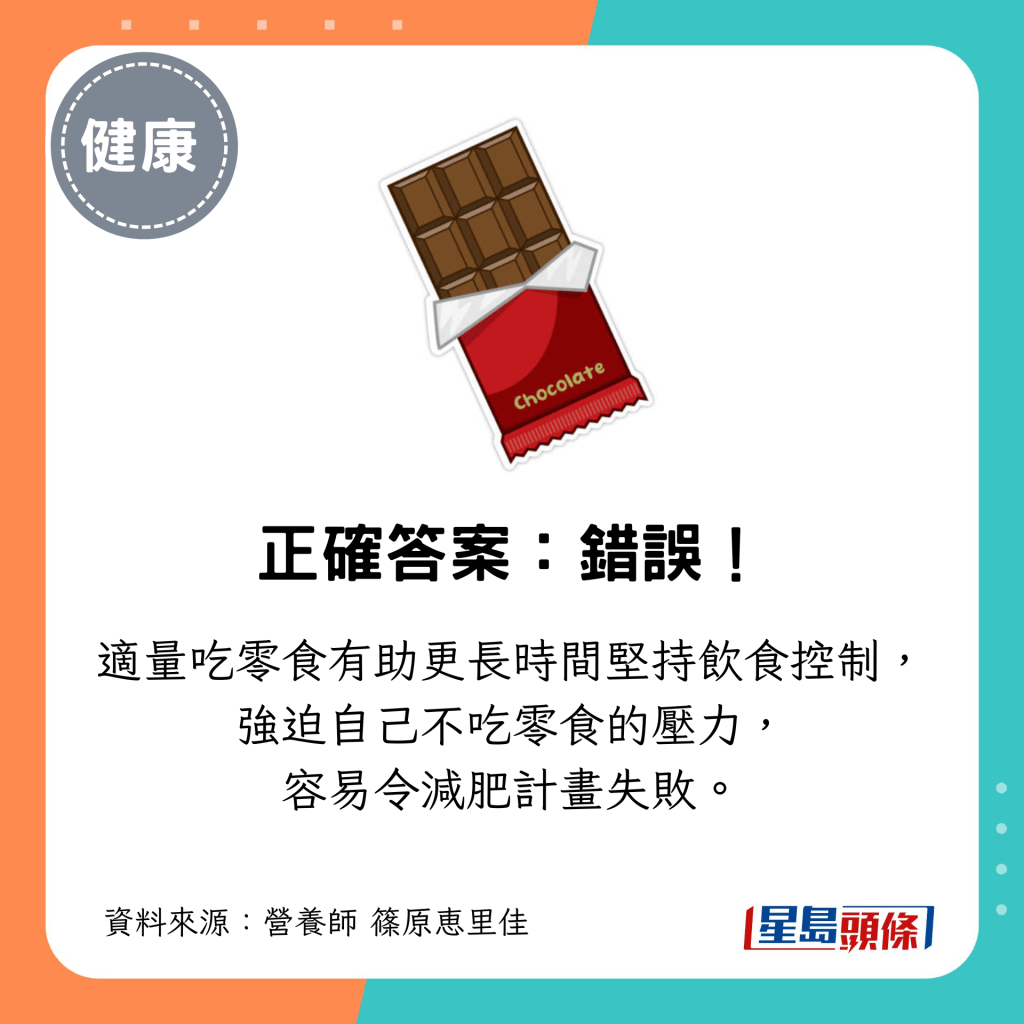 適量吃零食有助更長時間堅持飲食控制， 強迫自己不吃零食的壓力， 容易令減肥計劃失敗。