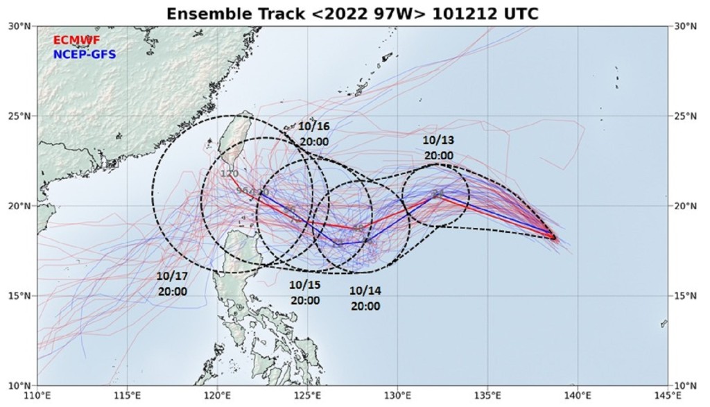 台灣的天氣風險公司分析師吳聖宇指，系統「97W」的路徑變化可能還有待觀察才會比較明確。FB圖片