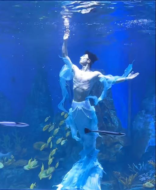 蕭淞譯的美男魚演出大受歡迎，每月收入近萬人民幣。小紅書