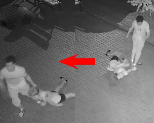 一段閉路電視畫面在網絡上流傳，片中少女遭男子暴毆後，被拉着頭髮拖走。（網圖）