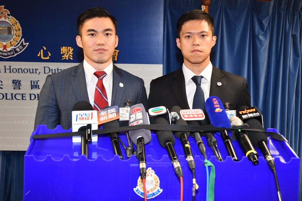 油尖警區刑事總督察林柏喬(左)及重案組第三隊高級督察崔炳熙(右) 油尖警區刑事總督察林柏喬(左)及重案組第三隊高級督察崔炳熙(右)