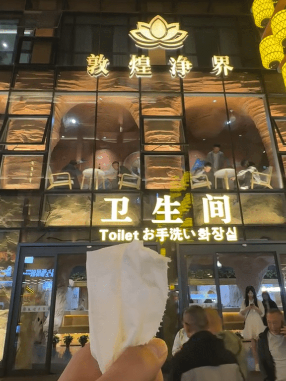 游客揸厕纸敦煌“网红厕所”外影相。抖音