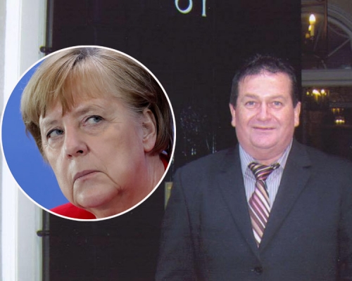 馬耳他駐芬蘭大使（右）因將默克爾（左）與希特勒相提並論的不當言論辭職。（AP/網圖）