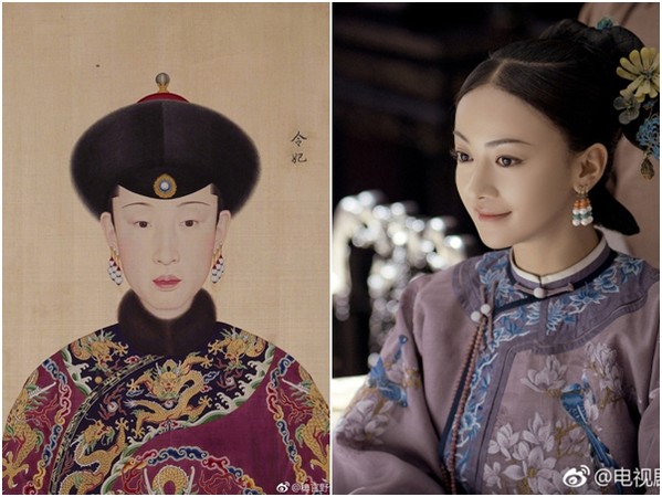 歷史上的令妃畫象、吳謹言飾演的魏瓔珞。