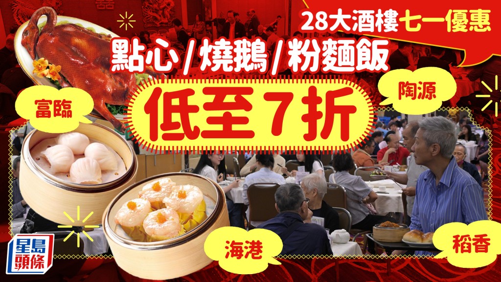 七一飲茶有著數！28大酒樓優惠 富臨/海港/稻香 點心/燒鵝皇/小菜低至7折
