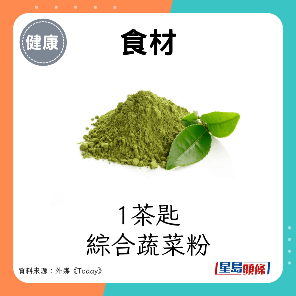 秘製蔬果汁食材：1茶匙綜合蔬菜粉。