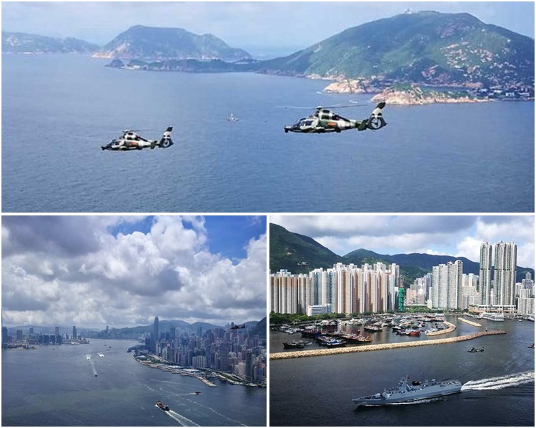解放軍駐港部隊維港海空巡邏。國防部網圖片