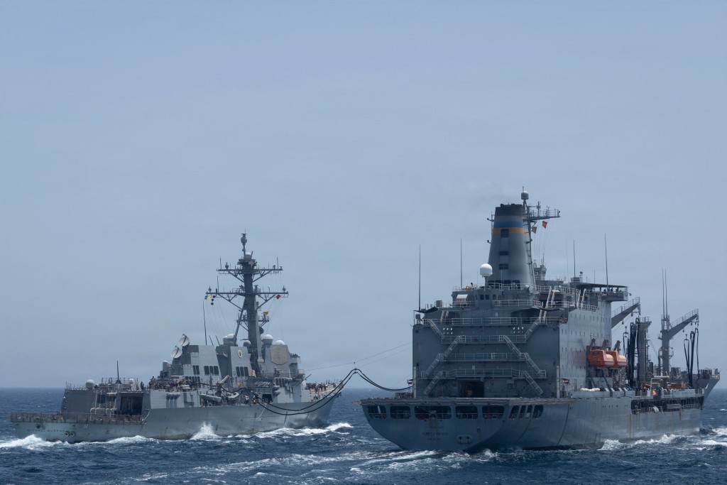 美國軍艦進行針對伊朗的海上封鎖行動。法新社