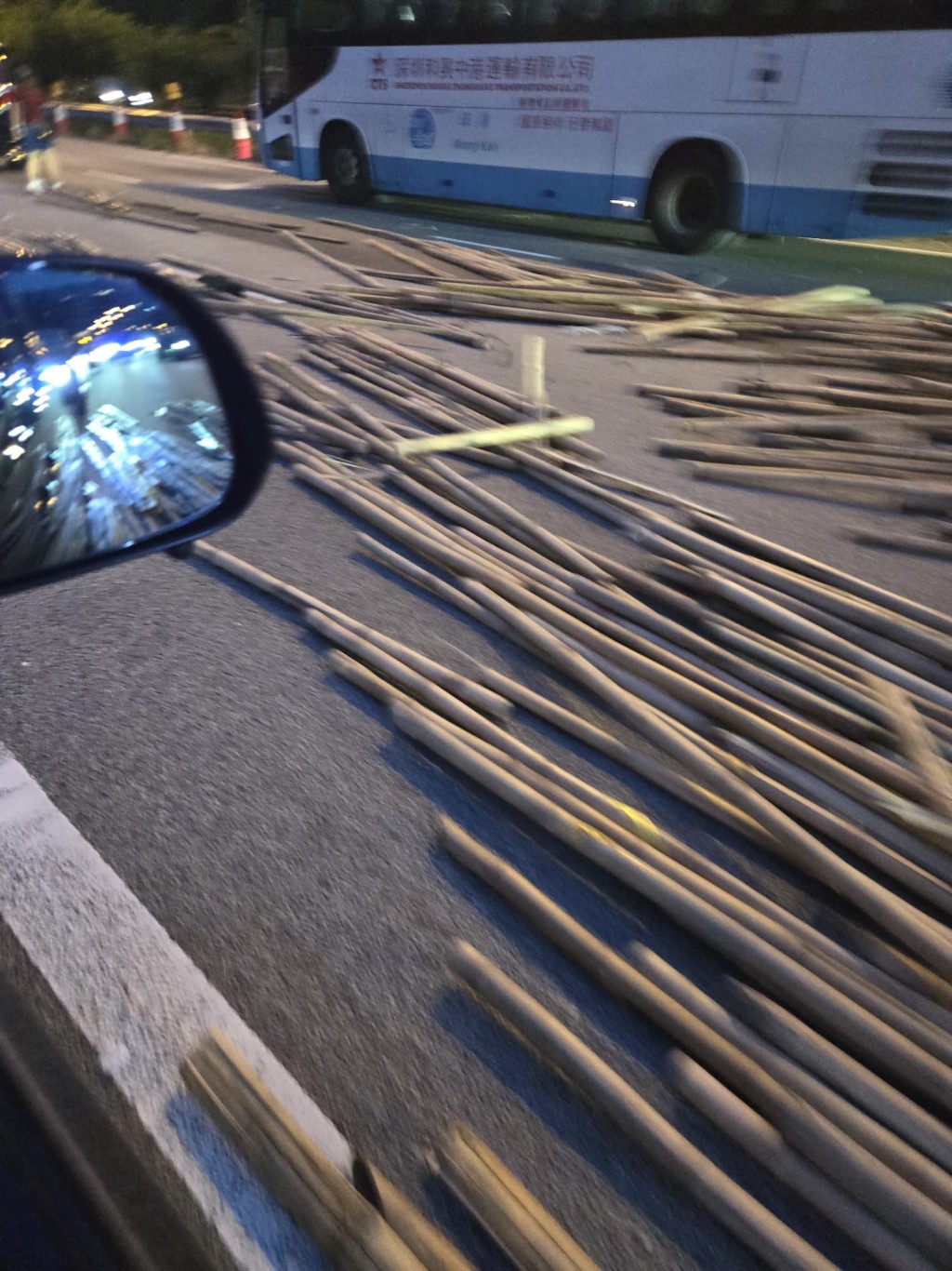 大量竹枝散落青朗公路。網上圖片 大量竹枝散落青朗公路。網上圖片