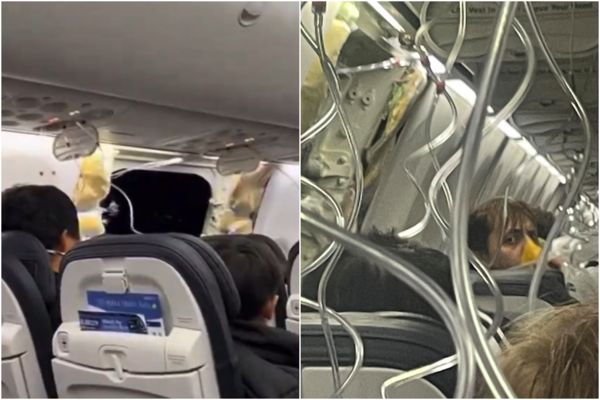阿拉斯加航空客機因窗戶飛走緊急折返迫降。 網片截圖