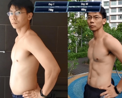 Sean Seah貼出第1天及第30天的身材改變。 Facebook截圖