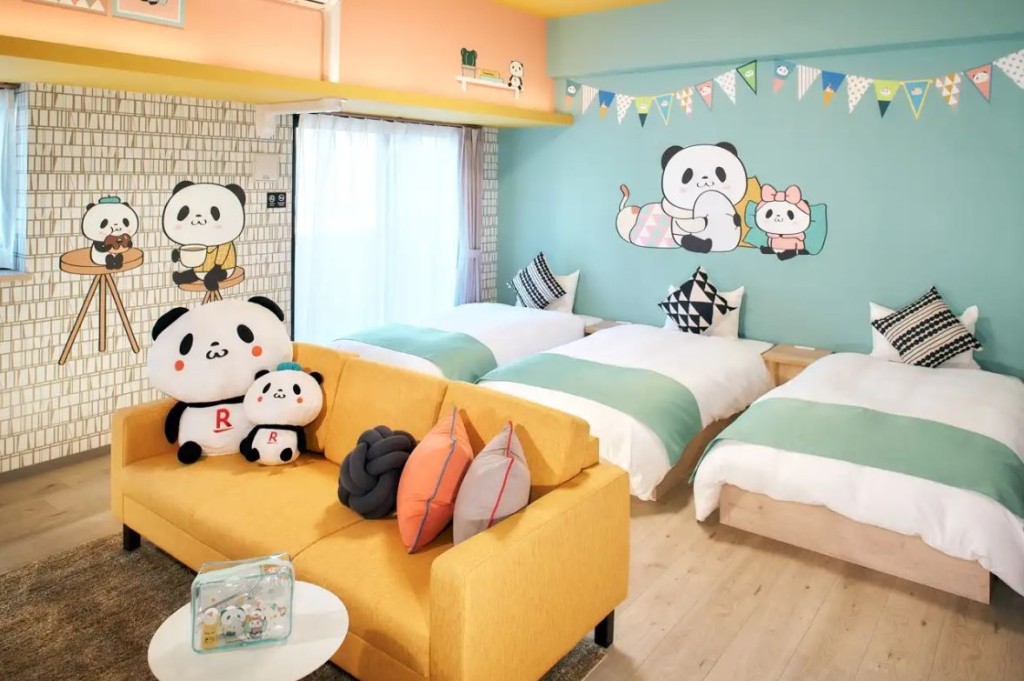Rakuten STAY福冈药院设有可爱的买物熊猫主题客房。
