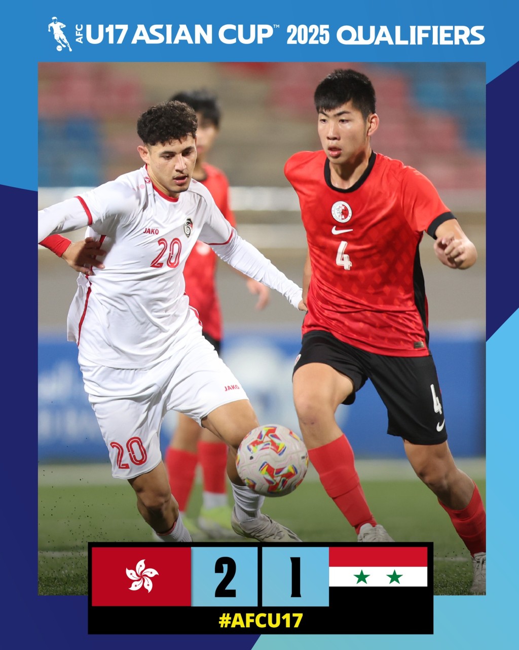 U17亚洲杯外围赛，U16港队以2:1赢叙利亚。 AFC官方图片