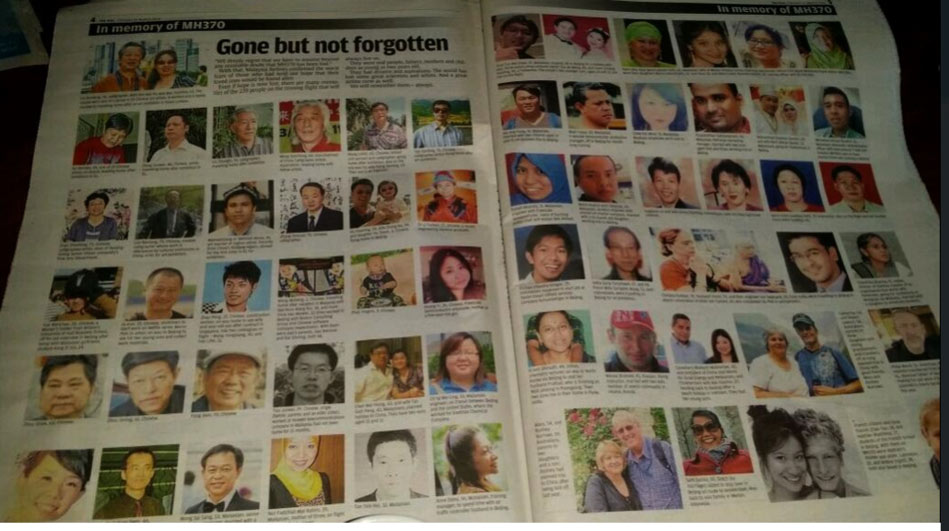 馬來西亞傳媒刊登MH370航班的乘客資料。