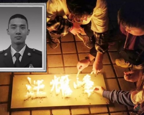 殉職英雄汪耀峰的母校舉行追悼會，讓全校師光點起燭光，送別校友。