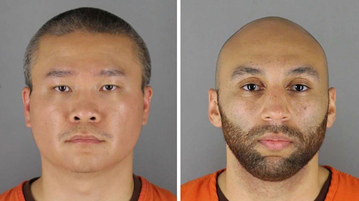 陶杜(左)及亞歷山大‧康(右)因涉及黑人弗洛依德跪頸致死案分別被判監。AP圖片