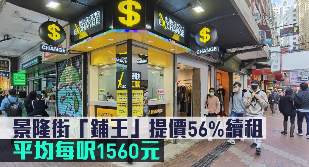 景隆街2號A2「鋪王」,以每呎7.8萬續租,加幅56%。