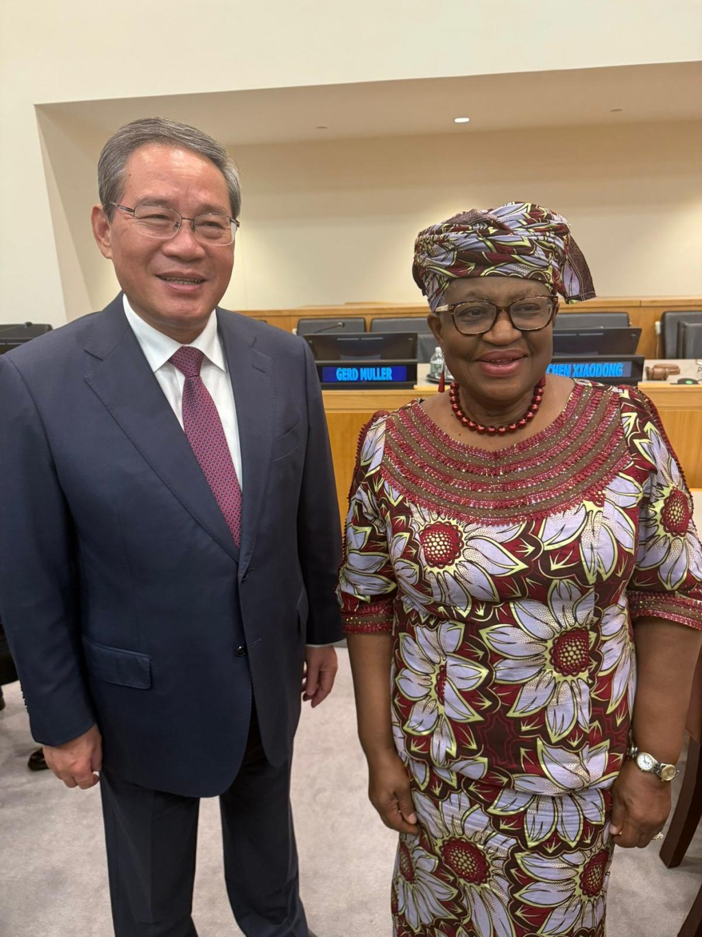 總理李強在紐約表示，將不再尋求世貿新的發展中國家待遇。X@Ngozi Okonjo-Iweala