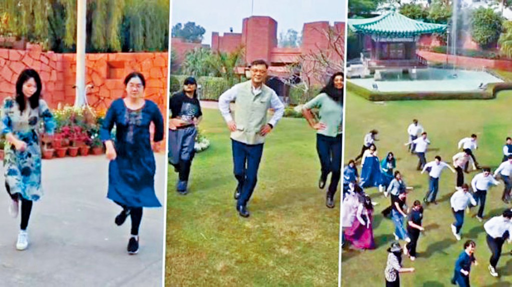 南韓駐印度大使張在福（圖中）大跳印度踢腳舞的影片，在網上瘋傳。