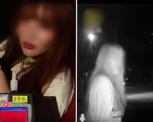 東莞一名女子因酒駕被警方攔下。 影片截圖