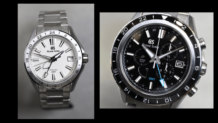 左/Evolution 9 Spring Drive GMT SBGE285，售價$62,800。右/Evolution 9 Chronograph 15th Anniversary Limited Edition SBGC249，限量700枚，售價$92,800。