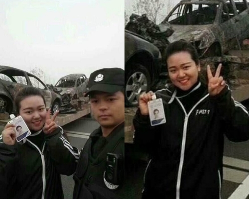 當地電視台一名姓凌的女主播因在車禍現場拍照被解僱。網上圖片