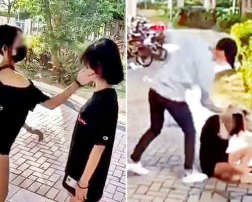 小情侶疑不滿一名少女「講是非」,而連環掌摑她18巴。 影片截圖