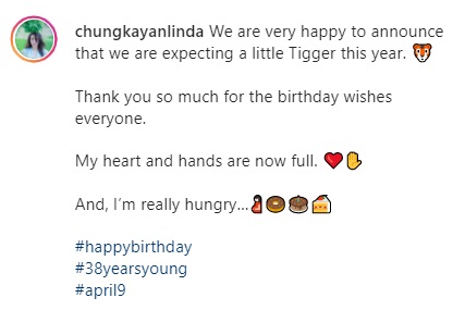 鍾嘉欣在社交網公佈喜訊。
